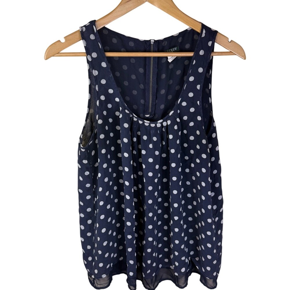 J.Crew Silk Polka Dot Size Medium Flowy Tank Navy White Lined Office Wear